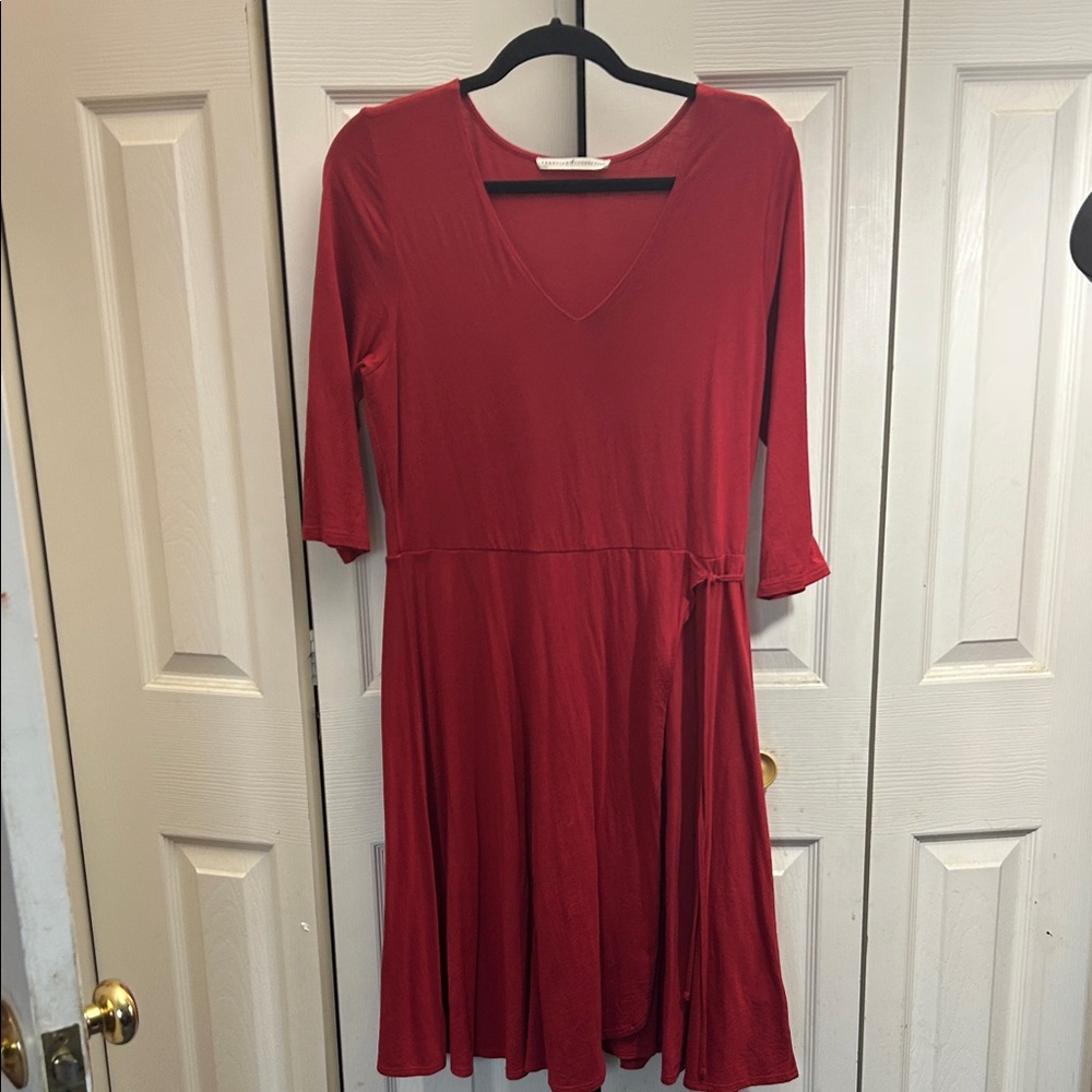 Casual Red V-Neck Dress